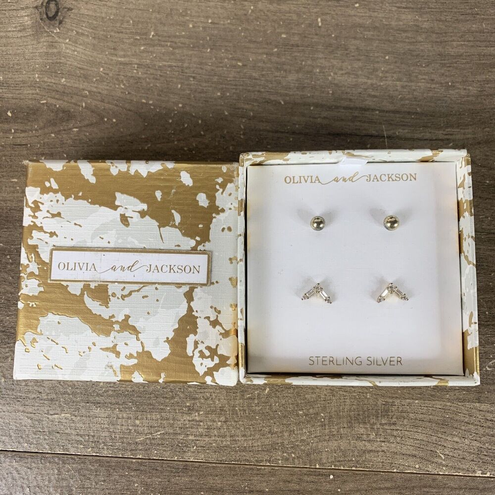 Olivia and Jackson Sterling Silver 2 Pairs Pierced Earring Set - New In Box